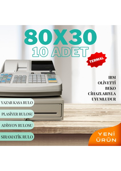 80 x 30 Termal Yazarkasa Plasiyer Adisyon Yazıcı Sıramatik Rulosu 30 mt