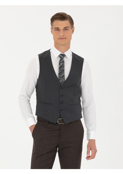 Erkek Antrasit Slim Fit Yün Karışımlı Klasik Yelek 50270155-VR006