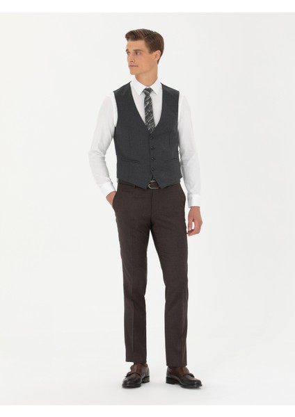 Erkek Antrasit Slim Fit Yün Karışımlı Klasik Yelek 50270155-VR006