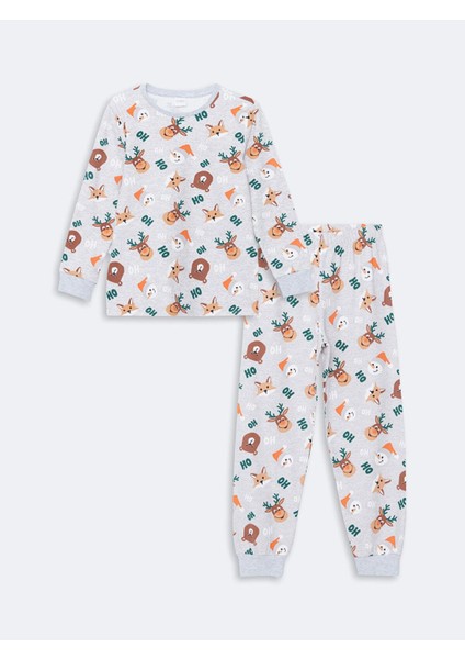 Lcw Kids Baskılı Bisiklet Yaka Yılbaşı Temalı Erkek Çocuk Pijama Takımı