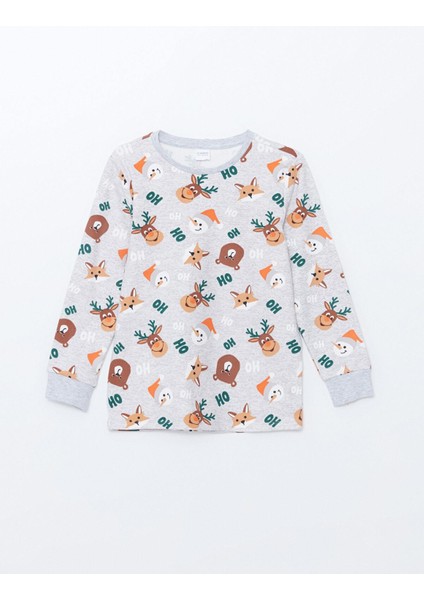 Lcw Kids Baskılı Bisiklet Yaka Yılbaşı Temalı Erkek Çocuk Pijama Takımı
