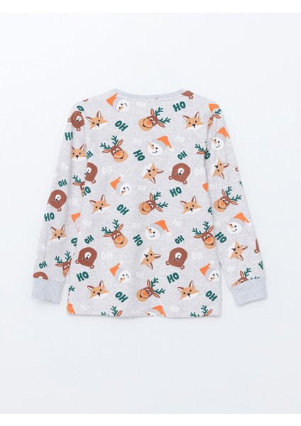 Lcw Kids Baskılı Bisiklet Yaka Yılbaşı Temalı Erkek Çocuk Pijama Takımı