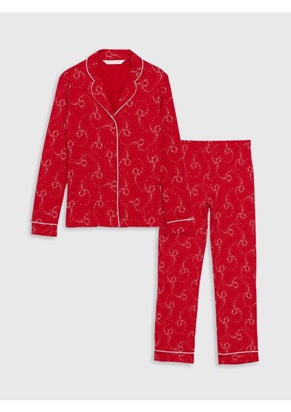 Lcw Dream Baskılı Gömlek Yaka Yılbaşı Temalı Kadın Pijama Takımı