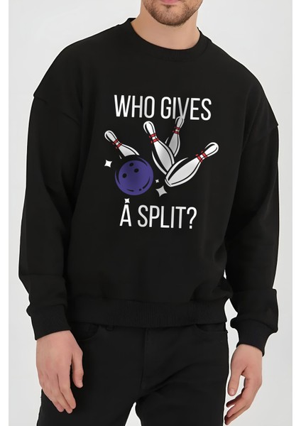 Bowling Baskılı Siyah Unisex Kadın Erkek Pamuklu Sweatshirt CU243