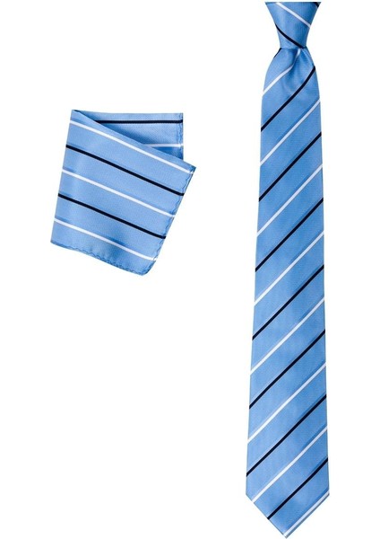 Mendilli Klasik Çizgi Desenli Kravat ve Metal Kol Düğmeli Erkek Hediye Seti modelleri