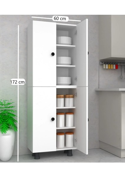 Çok Amaçlı Dolap 2 Kapaklı 6 Raflı Banyo&mutfak&kiler&balkon 60 cm Beyaz