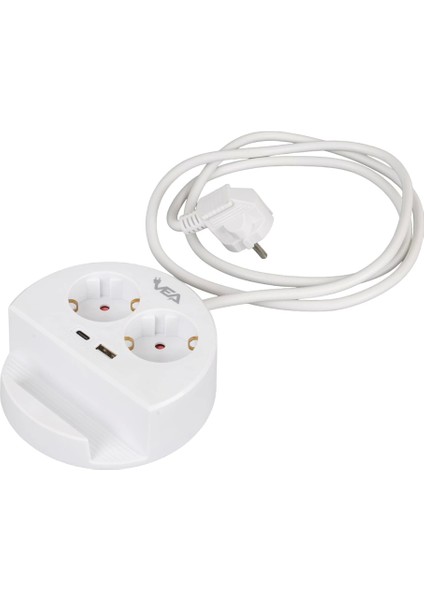 2'li USB + Type-C Girişli Telefon Standlı 1.5 Metre Grup Priz Ve- G1102C (K0)