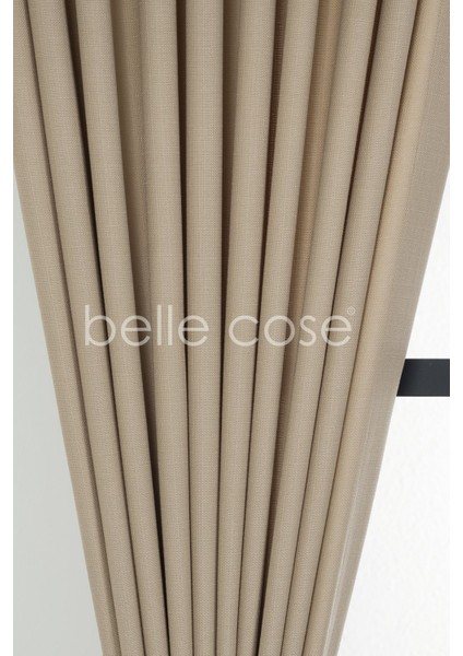 Keten Görünümlü Bohem Tarz Fon Perde Pilesiz Dikim Açık Vizon fiyatları