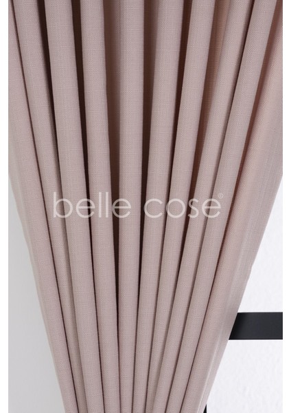 Keten Görünümlü Bohem Tarz Fon Perde Pilesiz Dikim Pembe fiyatları