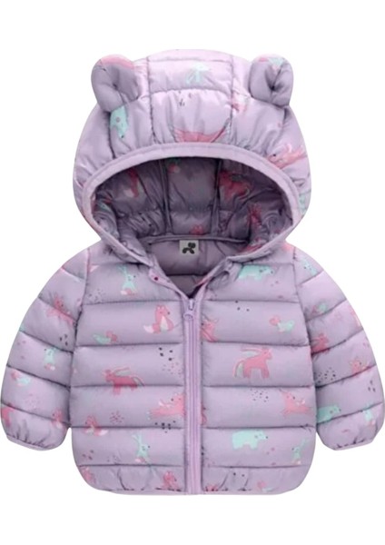 Unicorn Baskılı Lila Pufudik Mont