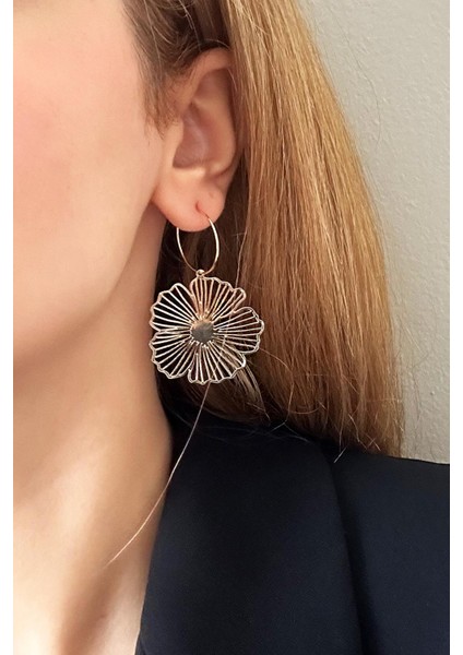 Altın Kaplama Doğa Serisi Çiçek Sallantılı Poppy Halka Küpe