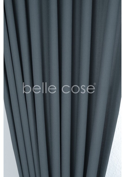 Keten Görünümlü Bohem Tarz Fon Perde Pilesiz Dikim Indigo Mavi fiyatları