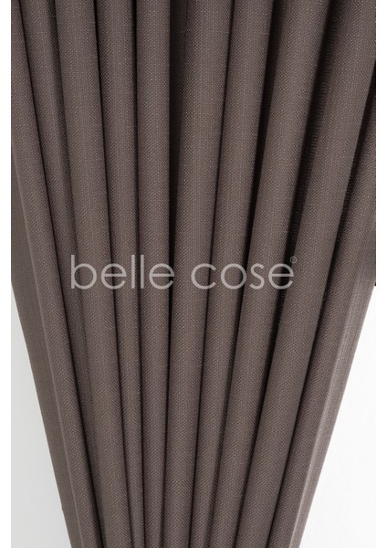 Keten Görünümlü Bohem Tarz Fon Perde Pilesiz Dikim Kahverengi fiyatları