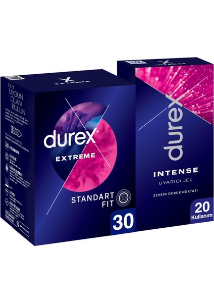 Extreme Tırtıklı Prezervatif 30'lu + Durex Intense Uyarıcı Jel 10ml