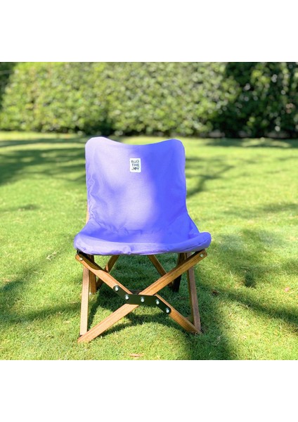 KIDS Ahşap Katlanır Kamp & Bahçe Sandalyesi – Kahverengi Iskelet - Mor Kılıf