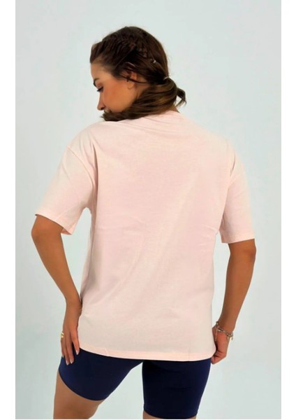Kadın Su Yeşil Baskısız Basic Pamuklu Oversize T-Shirt indirimleri