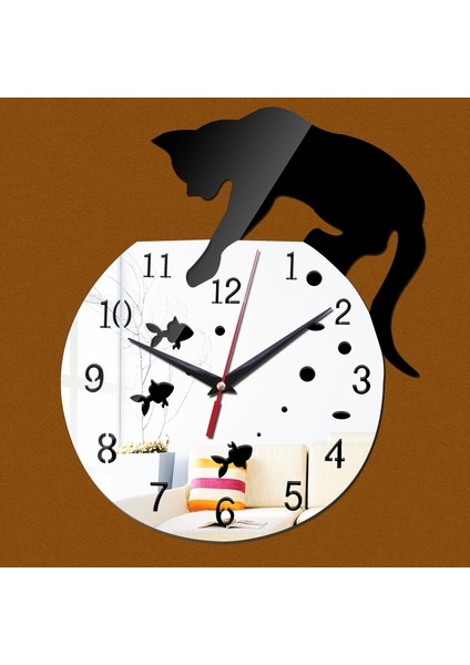 3D Akrilik Kedi Ayna Duvar Saati Dıy Moda Ev Dekorasyon Siyah (Yurt Dışından) modelleri