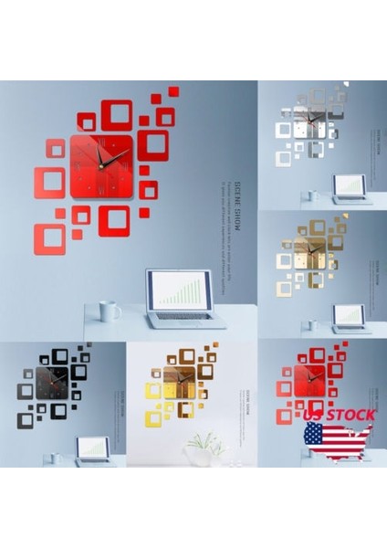 Dekoratif Aynalar 3D Stereo Saat Akrilik Ayna Saat Bloğu Kırmızı (Yurt Dışından) modelleri
