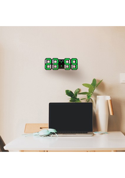 Çok Fonksiyonlu Büyük 3D LED Dijital Duvar Alarm Saati Yeşil (Yurt Dışından)