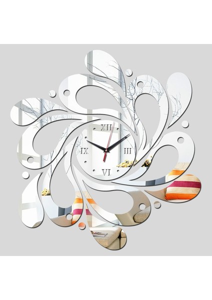 Ev Kristal Akrilik Kuvars Ayna Saat Takı Saat Petal Desenli Saat Gümüş (Yurt Dışından)