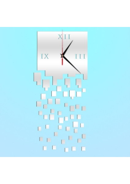 Ayna Saati Kişilik Duvar Saati Üç Boyutlu Duvar Dekorasyonu Mozaik Duvar Saati Gümüş (Yurt Dışından)