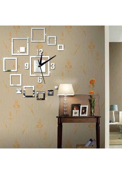 Duvar Saatleri Ayna 3D Stereo Akrilik Oturma Odası Yatak Odası Dekorasyon Duvar Saati Gümüş (Yurt Dışından)