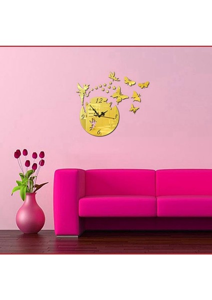 Kelebek Yıldız 3D Akrilik Stereo Oturma Odası Yatak Odası Dekorasyon Ayna Duvar Saati Gümüş (Yurt Dışından) fiyatları