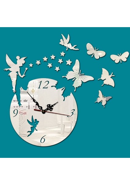 Kelebek Yıldız 3D Akrilik Stereo Oturma Odası Yatak Odası Dekorasyon Ayna Duvar Saati Gümüş (Yurt Dışından) fırsatları