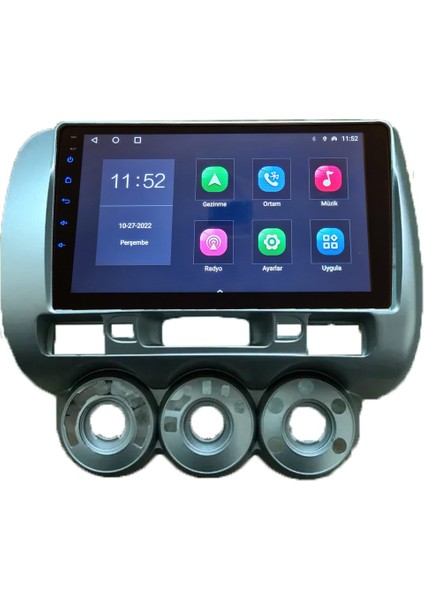 Honda JAZZ 2002-2008 Yıl Manuel Kılma Android Sürüm 13 Kablosuz Carplay Navigasyon Multimedya 9 Inç Ekran 2G Ram +32GB Hafıza Çerçeve ve Arka Görüş Kameras ile