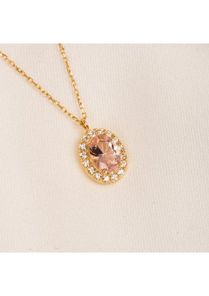 Gümüş Kolye - Morganite Oval Taşlı 925 Ayar Gümüş Kolye