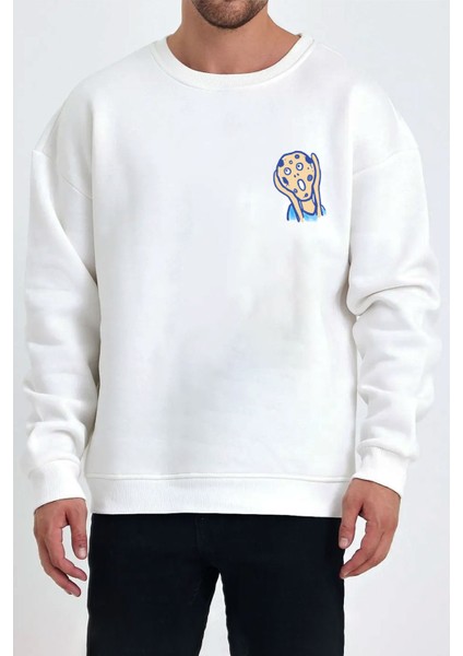 Çığlık Kurabiye Baskılı Beyaz Unisex Kadın Erkek Pamuklu Sweatshirt CU249 fiyatları