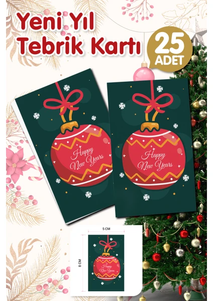 Tuğset Etiket Yılbaşı Hediye Kartı - Yeni Yıl Tebrik Kartı - Yeni Yıl Kartpostal  Happy New Year Not Kartı 25 ADET-T1005