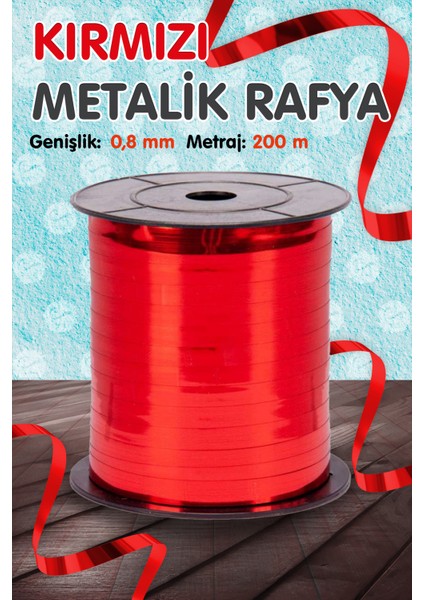 Metalik Kırmızı Renk Rafya Balon İpi