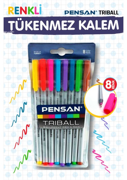 Triball Tükenmez Kalem Renkli 8'li T1096 fiyatları