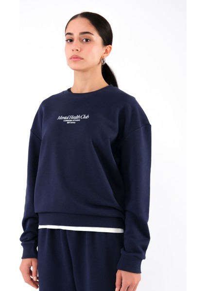 Mental Health Club Relaxed Fit Sweatshirt Kadın - Lacivert