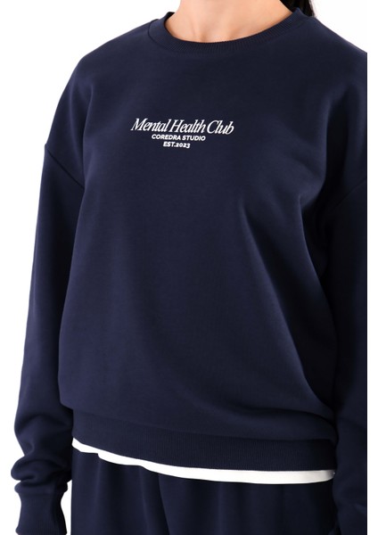 Mental Health Club Relaxed Fit Sweatshirt Kadın - Lacivert indirimleri