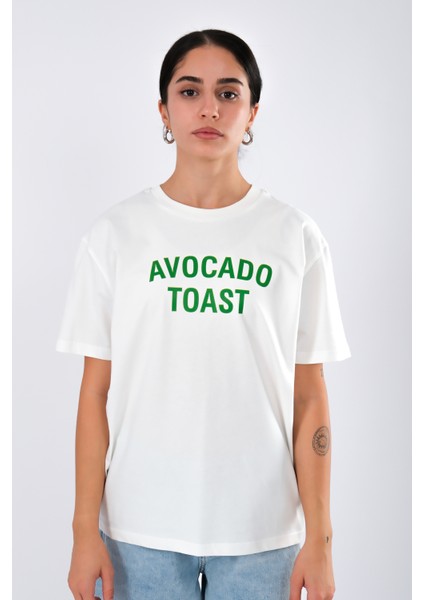 Avocado Toast Relaxed Fit Kadın T-Shirt Ekru