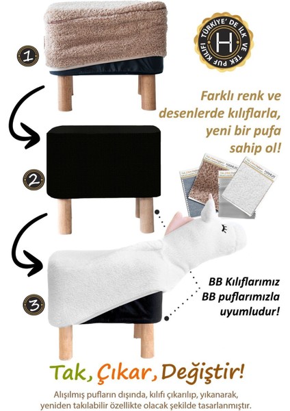 Yıkanabilir Puf Tabure Kılıfı Tak-Çıkar-Değiştir-Yenile Orta Sehpa Kılıfı Bb Fluffy Zoo Sheep