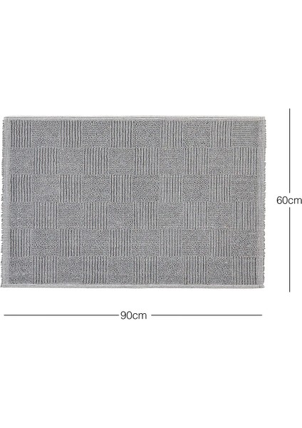 Ocean Home Textile Yıkanabilir Pamuklu Gri Renk Dama Desen Banyo Paspası 60 X 90 Cm