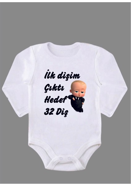 Uzun Kollu %100 Organik Pamuk Baskılı Bebek Body Zıbın ZBN128