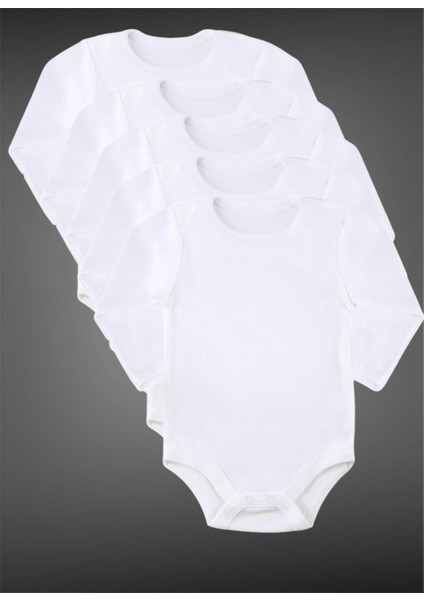 Uzun Kollu Organik Pamuk Bebek Body Çıtçıtlı Zıbın 5'li Paket