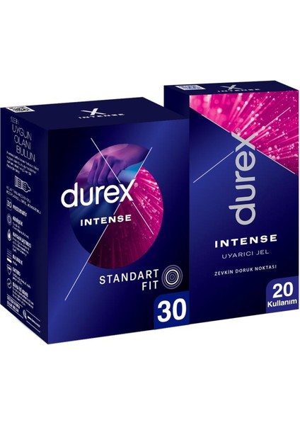 Intense Jelli ve Tırtıklı Prezervatif 30'lu + Durex Intense Jel 10 ml