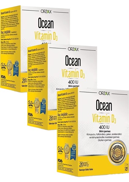 Vitamin D3 400 Iu Oral Sprey 20 ml x 3 Adet