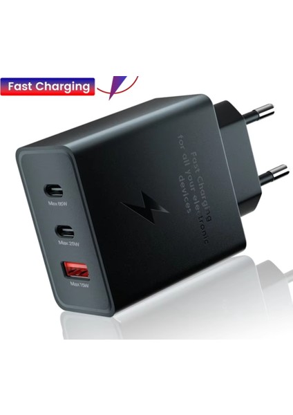 Type C & Type A Hizli Sarj Aleti Uclu 2xtype C- USB (65W - 25W - 15W)ADAPTÖR