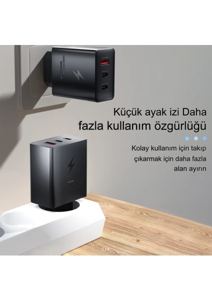 Type C & Type A Hizli Sarj Aleti Uclu 2xtype C- USB (65W - 25W - 15W)ADAPTÖR