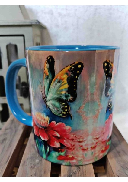 Pastel Kelebek Vintage Baskı Büyük Boy Kupa