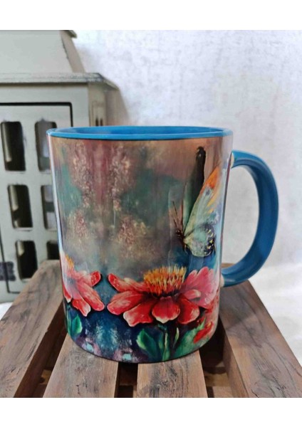 Pastel Kelebek Vintage Baskı Büyük Boy Kupa modelleri