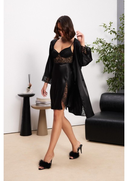 Saten Gecelik Sabahlık Pijama Takım Şort Takım 6'lı Gelin Çeyiz Seti - 6000 fiyatları