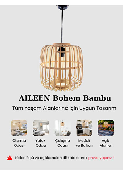 Aıleen Bohem Bambu Naturel Avize - Doğal Işık, Bambu Aydınlatma