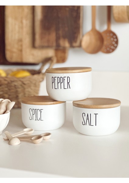 Moda Ozy 3lü Cam Bambu Kapaklı Salt/pepper/spice Kavanozu